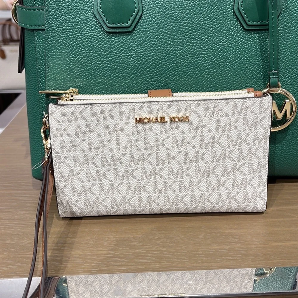 Michael Kors Jet Set Travel Large Double-Zip Wristlet-Wallet-PhoneHolder Vanilla